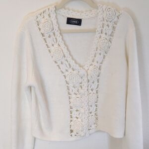 Cider White Cardigan with Floral Crochet Fairy Boho Large Soft